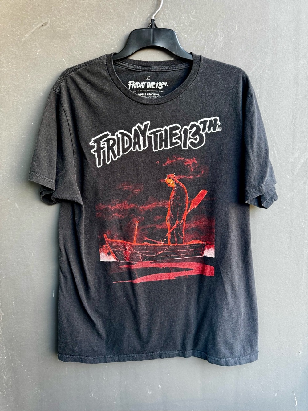 black 100% cotton Friday the 13th graphic t-shirt featuring Jason Voorhees